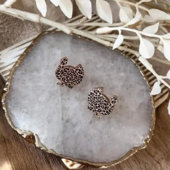 New Plunder “Turkey Day” Acrylic Cheetah Print Turkey Stud Earrings (0.75”) - Picture 2 of 2